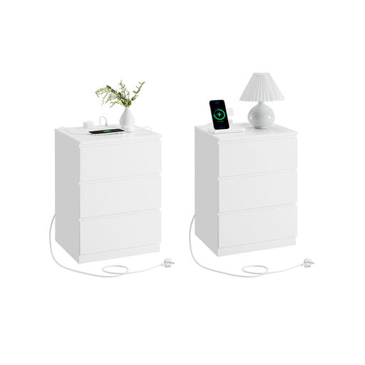 Set of 2 Bedside Tables with USB Charging Ports and Storage Drawers by Vasagle