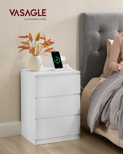 Set of 2 Bedside Tables with USB Charging Ports and Storage Drawers by Vasagle