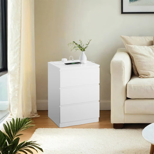Set of 2 Bedside Tables with Charging Station and 3 Drawers for Bedroom Storage by Vasagle