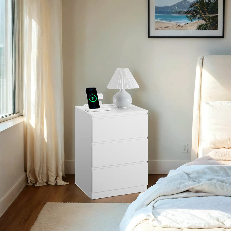 Set of 2 Bedside Tables with Charging Station and 3 Drawers for Bedroom Storage by Vasagle
