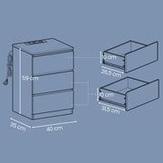 Set of 2 Bedside Tables with Charging Station and 3 Drawers for Bedroom Storage by Vasagle