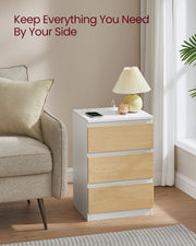 Set of 2 White and Yellow Bedside Tables with USB Charging Station by Vasagle