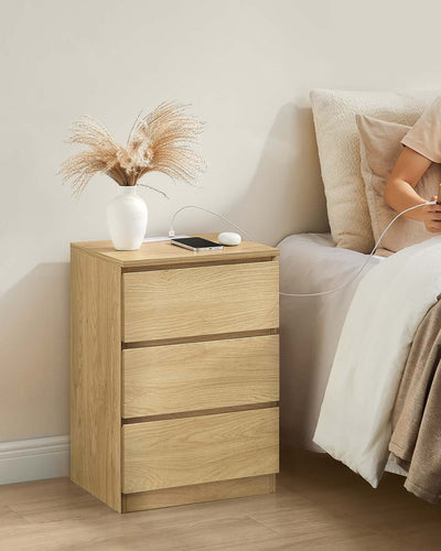 Set of 2 Straw Yellow Bedside Tables with USB Charging Station and Storage by Vasagle
