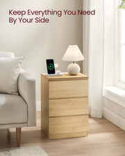 Set of 2 Straw Yellow Bedside Tables with USB Charging Station and Storage by Vasagle