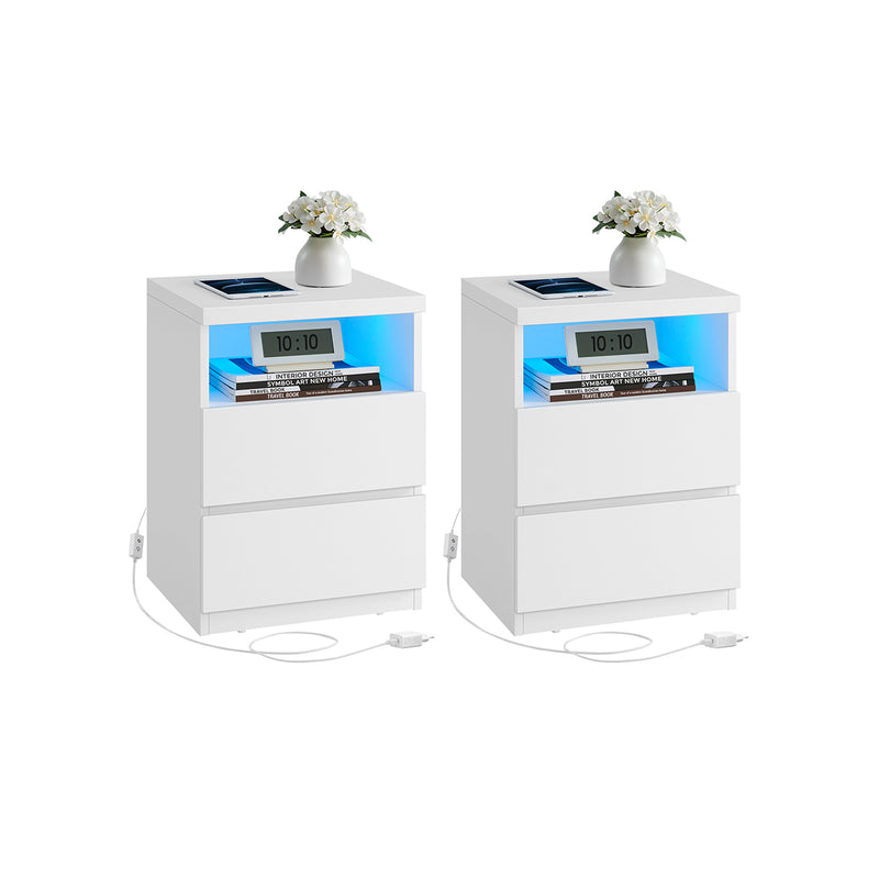 Set of 2 Modern Nightstands with Adjustable LED Lights and Storage Drawers by Vasagle