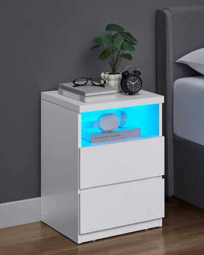 Set of 2 Modern Nightstands with Adjustable LED Lights and Storage Drawers by Vasagle