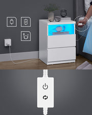 Set of 2 Modern Nightstands with Adjustable LED Lights and Storage Drawers by Vasagle