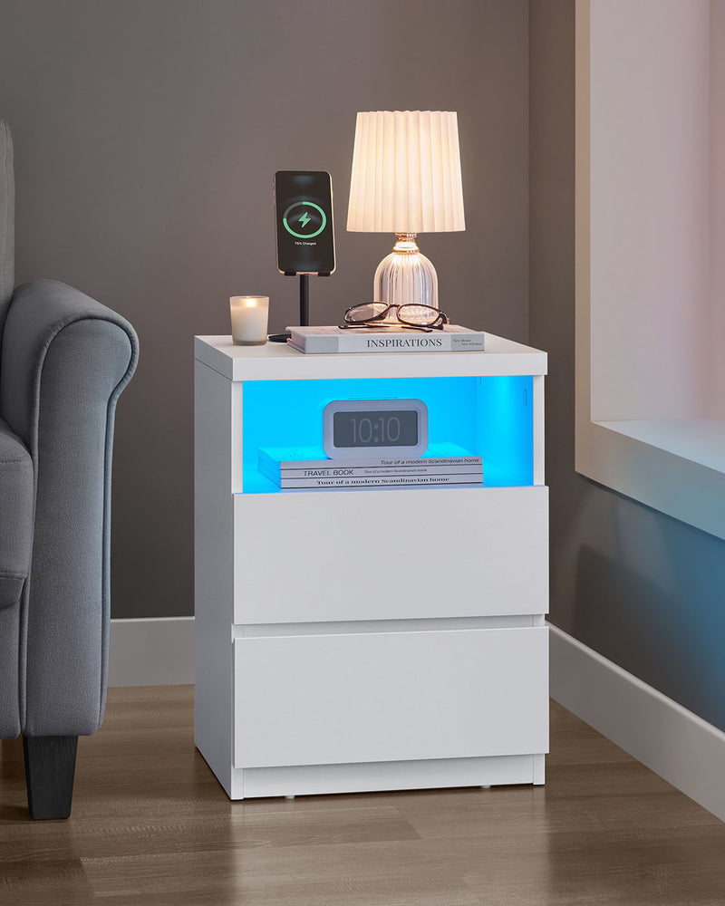 Set of 2 Modern Nightstands with Adjustable LED Lights and Storage Drawers by Vasagle