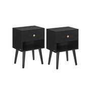 Set of 2 Black Bedside Tables with Drawers and Solid Wood Legs for Bedroom by Vasagle