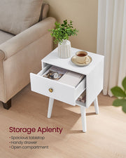 Set of 2 White Bedside Tables with Drawers and Solid Wood Legs for Bedroom by Vasagle