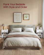 Set of 2 White Bedside Tables with Drawers and Solid Wood Legs for Bedroom by Vasagle