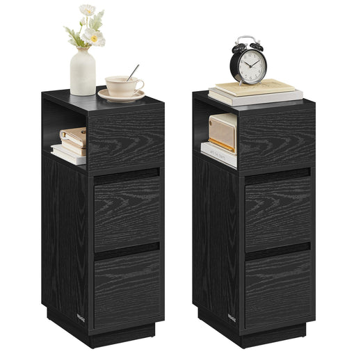 Set of 2 Adjustable Narrow Bedside Tables with Drawers and Shelf in Ebony Black by Vasagle