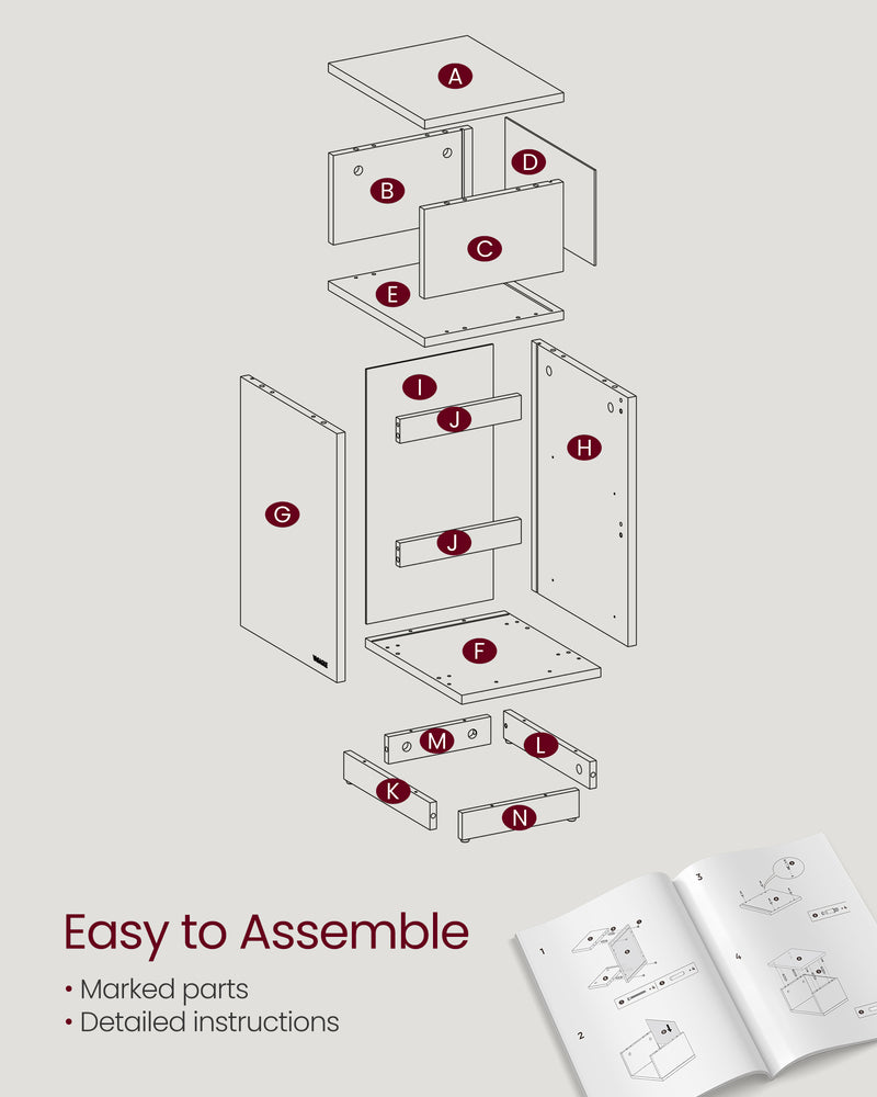 Set of 2 Adjustable Narrow Bedside Tables with Drawers and Shelf in Ebony Black by Vasagle