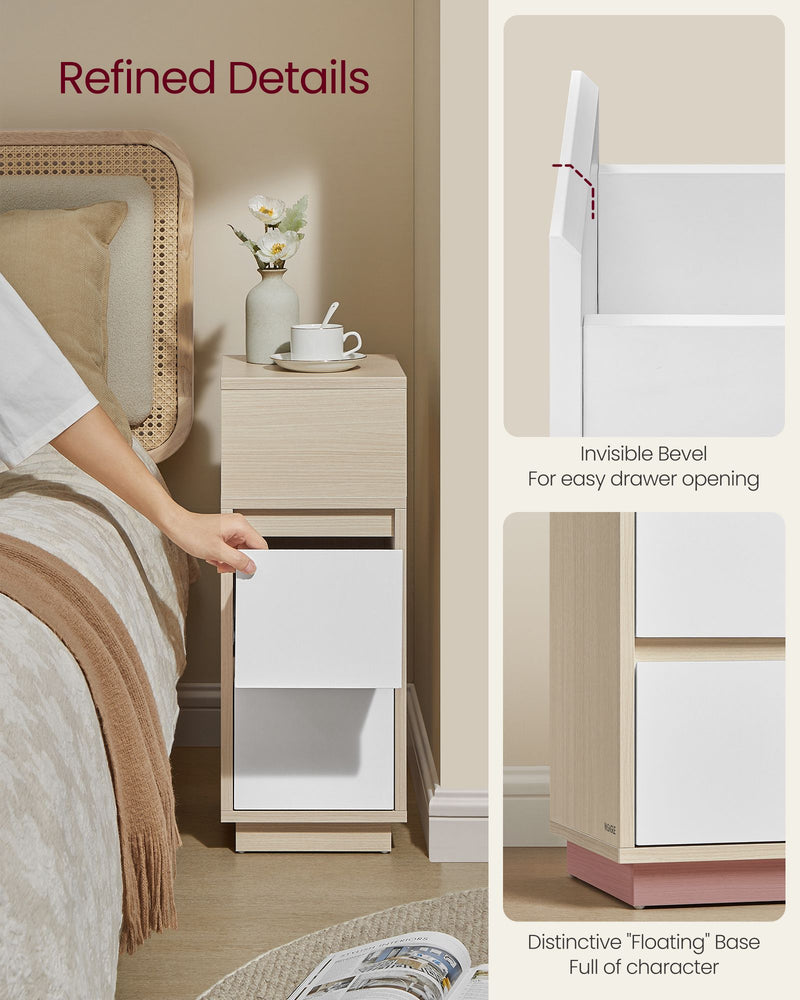 Set of 2 Narrow Side Tables with Drawers for Small Spaces and Bedside Use by Vasagle