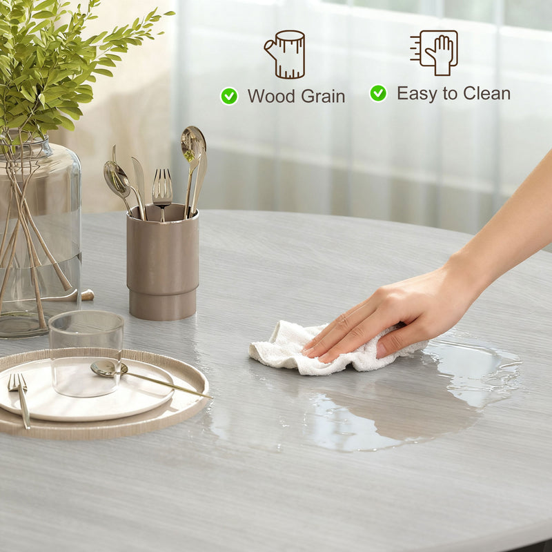 Round Dining Table for Kitchen or Dining Room with Sturdy Black Legs Grey