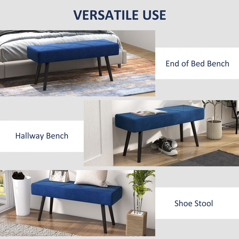 End of Bed Upholstered Bench with X Frame Steel Legs Ideal for Bedroom or Hallway, Blue