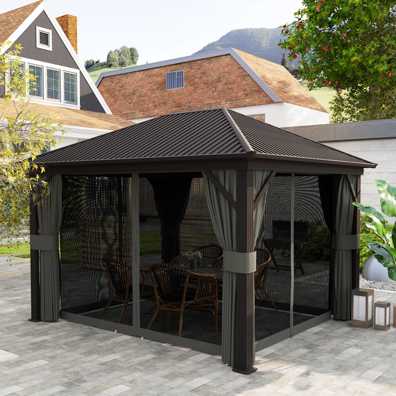 3.6 x 3m Aluminium Hardtop Gazebo with Accessories for Garden and Patio by Outsunny