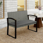 Grey Black Two Seater Rattan Garden Bench Weather Resistant by Outsunny