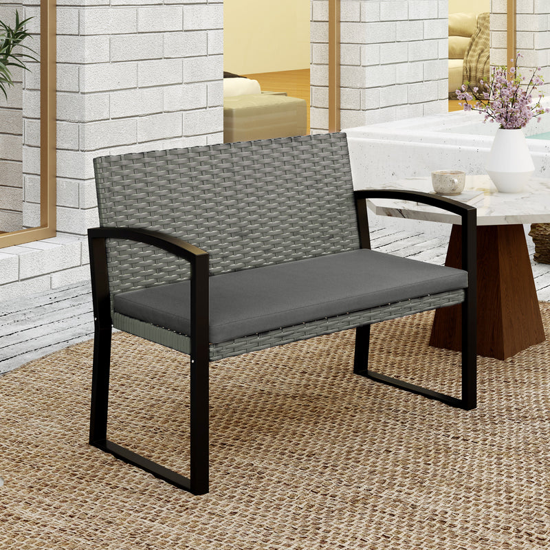 Grey Black Two Seater Rattan Garden Bench Weather Resistant by Outsunny