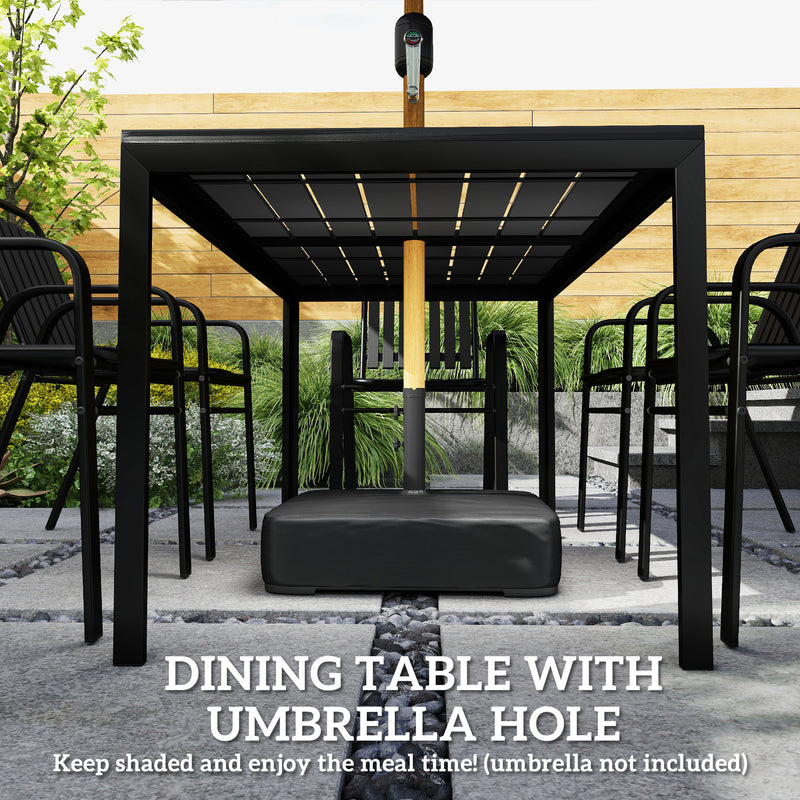 Outdoor Dining Set for 6 with Stackable Chairs and Easy Clean Table With Umbrella Hole, Black