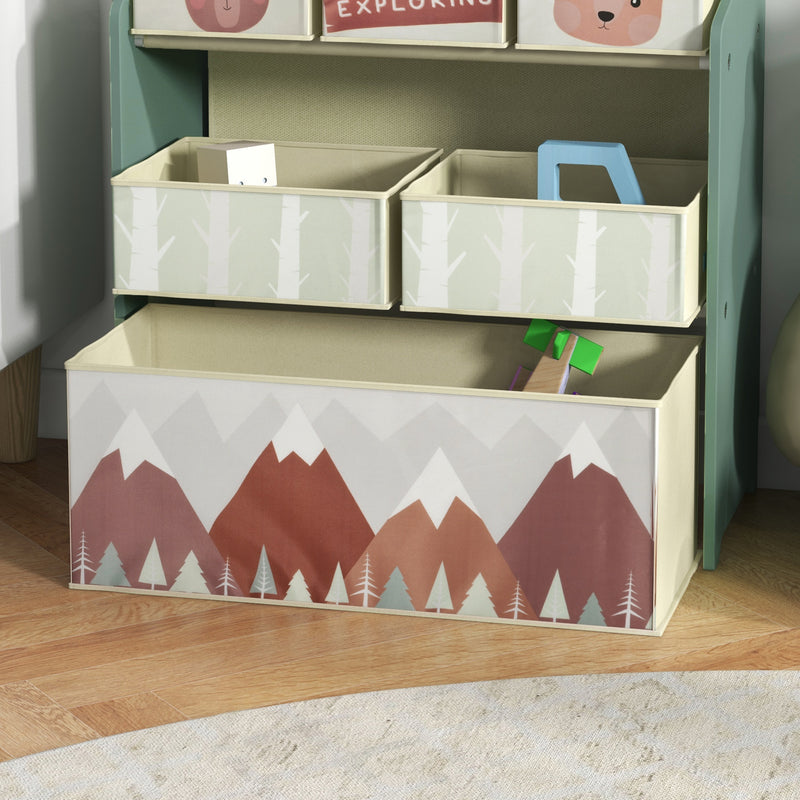 Toddler Bed Frame with Storage Shelf and 6 Fabric Bins for Kids Aged 3 to 6 Years Green AOSOM