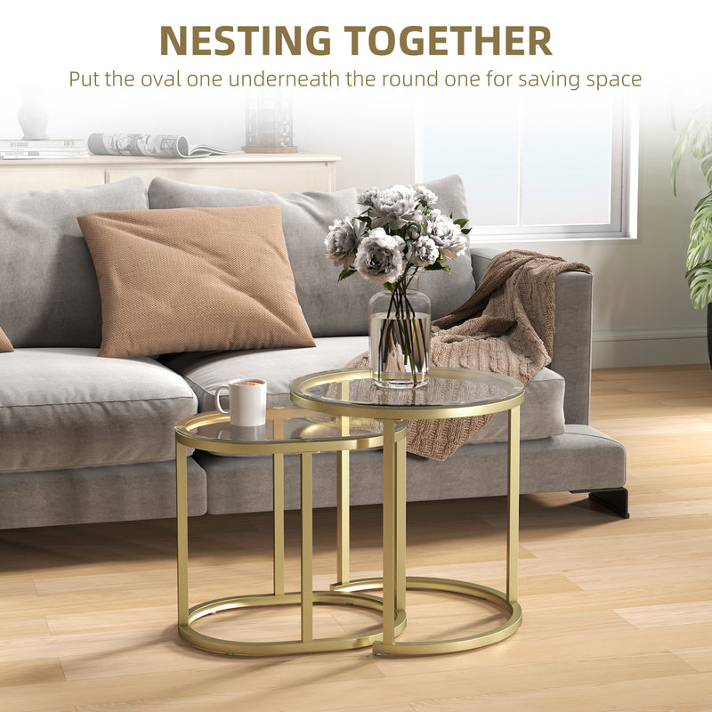 Set of 2 Nesting Coffee Tables with Tempered Glass and Steel Frame by HOMCOM