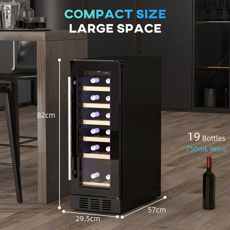 Black 19 Bottle Wine Fridge with Wooden Rack and Adjustable Temperature by HOMCOM
