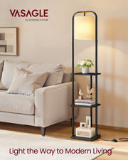 Black Floor Lamp with 3 Shelves for Living Room Lighting and Storage by Vasagle VASAGLE