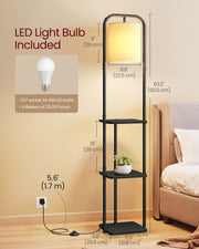Black Floor Lamp with 3 Shelves for Living Room Lighting and Storage by Vasagle VASAGLE