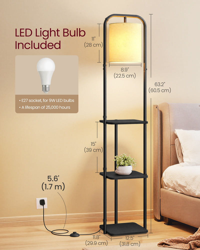 Black Floor Lamp with 3 Shelves for Living Room Lighting and Storage by Vasagle VASAGLE