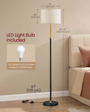 Modern Floor Lamp with Adjustable Height and Fabric Shade for Living Room by Vasagle