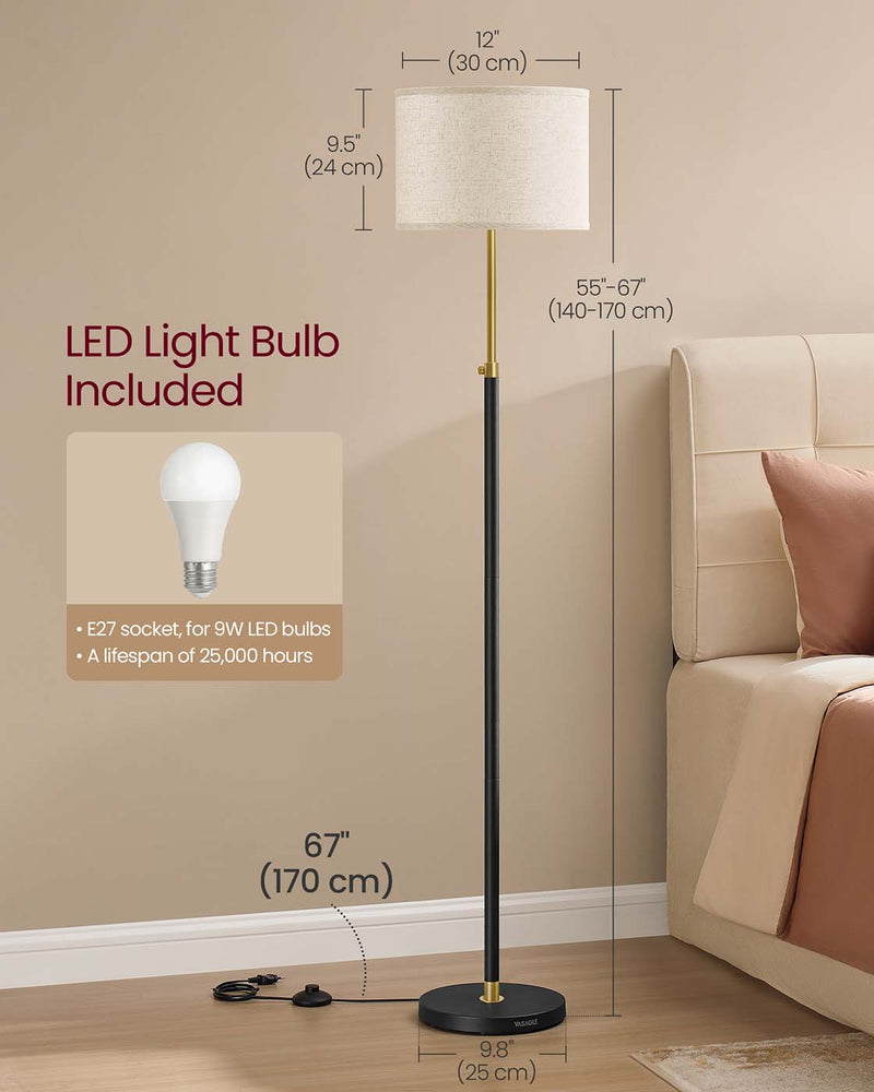 Modern Floor Lamp with Adjustable Height and Fabric Shade for Living Room by Vasagle