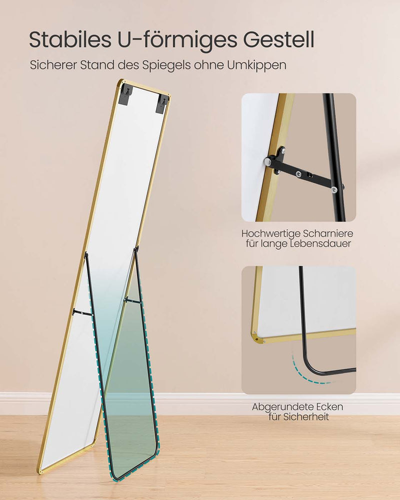 Full Length Rectangular Mirror 160 x 50 cm with Stand in Pale Gold Frame by Songmics