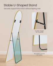 Arched Full Length Mirror 160 x 50 cm with Stand in Pale Gold Frame by Songmics