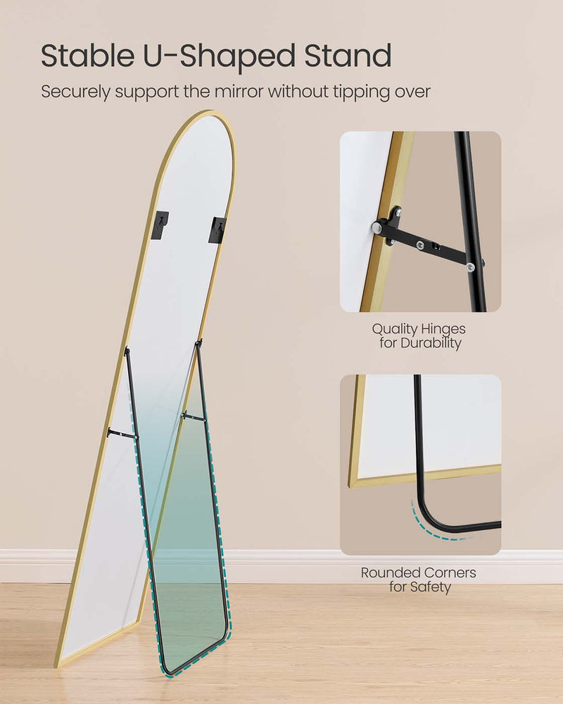 Arched Full Length Mirror 160 x 50 cm with Stand in Pale Gold Frame by Songmics