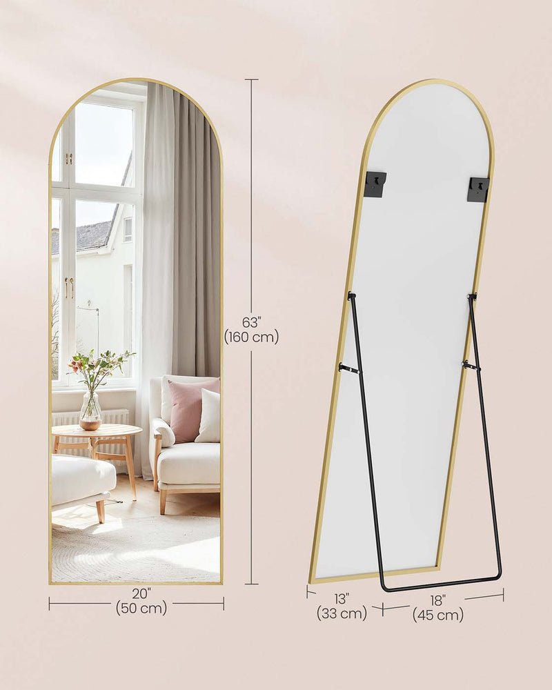Arched Full Length Mirror 160 x 50 cm with Stand in Pale Gold Frame by Songmics