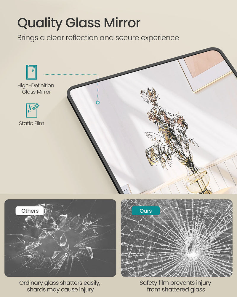 Full Length Mirror 120 x 40 cm Over Door or Wall Mounted in Ink Black by Songmics