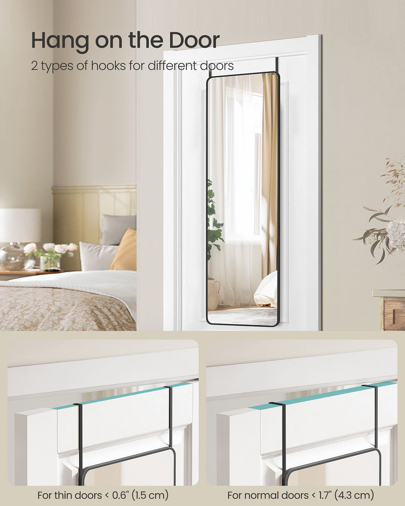 Full Length Mirror 120 x 40 cm Over Door or Wall Mounted in Ink Black by Songmics