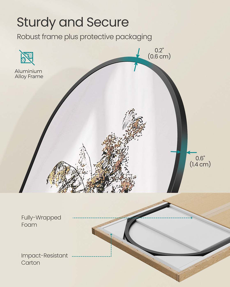 Arched Full Length Mirror with Stand 150 x 40 cm Ink Black Frame for Bedroom by Songmics