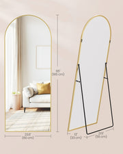 Dimensions diagram of the 165 x 60 cm arched mirror
