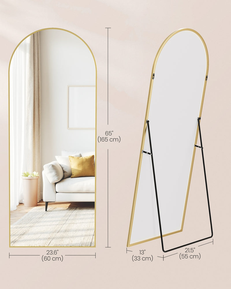 Dimensions diagram of the 165 x 60 cm arched mirror