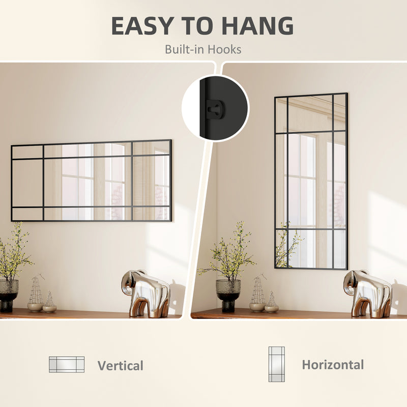 Decorative Grid Wall Mirror With Hanging Hooks Ideal For Hallway Or Living Room Black AOSOM