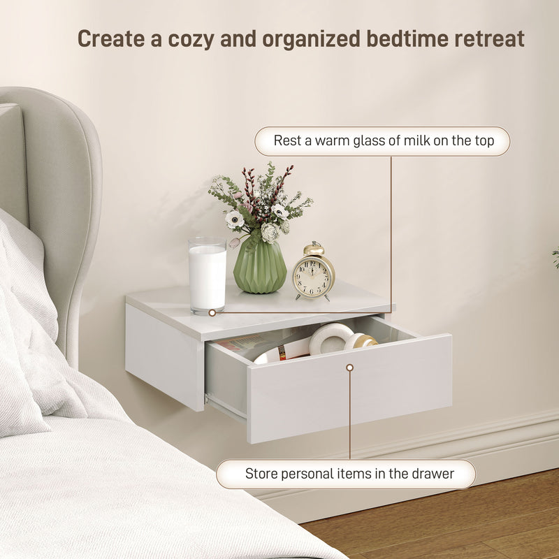 Wall Mounted Bedside Tables Set of 2 with Drawer for Tidy Bedroom Storage White