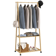 Natural Bamboo Clothes Rack with Shelves and Hooks for Storage by HOMCOM