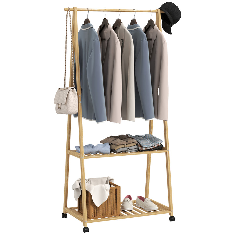 Natural Bamboo Clothes Rack with Shelves and Hooks for Storage by HOMCOM