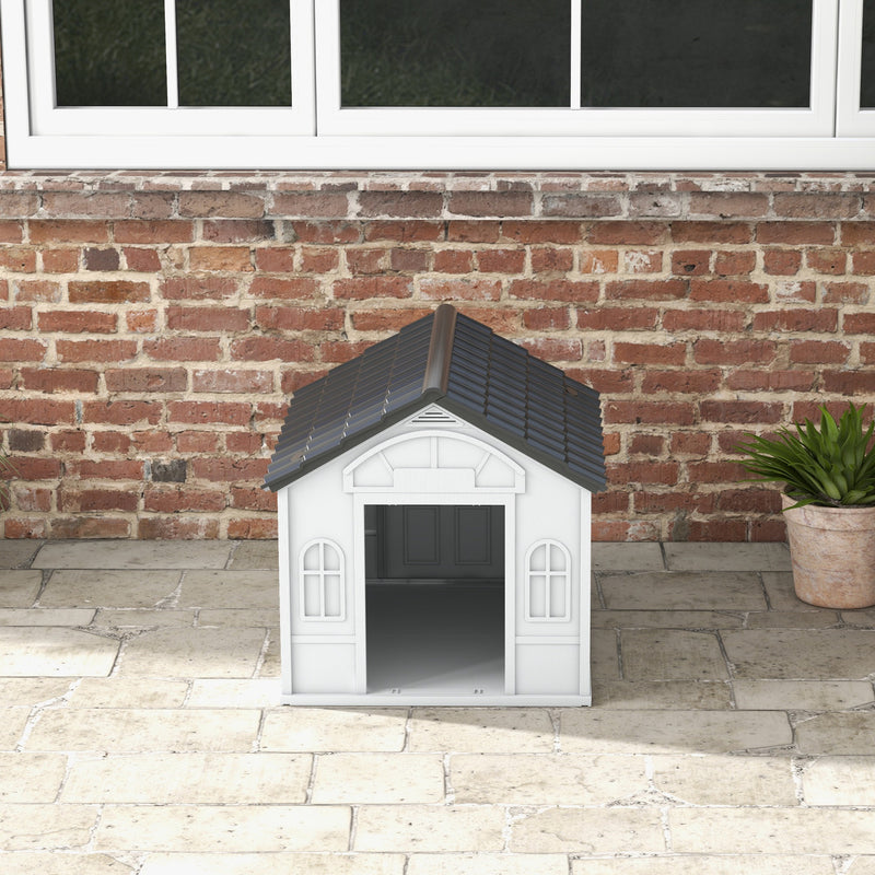 Weather Resistant Plastic Dog House for Medium Dogs Ideal for Indoor and Outdoor Use Grey