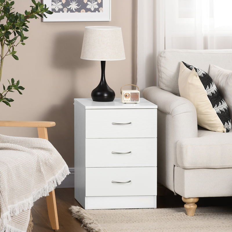 White 3 Drawer Bedside Table with Silver Handles by HOMCOM
