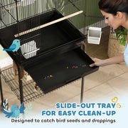 Tall Metal Bird Cage with Swing Perch Food Tray and Handle for Finches Canaries Budgies by PawHut