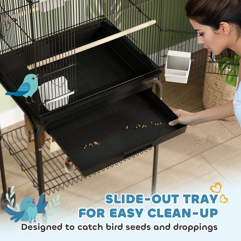 Tall Metal Bird Cage with Swing Perch Food Tray and Handle for Finches Canaries Budgies by PawHut