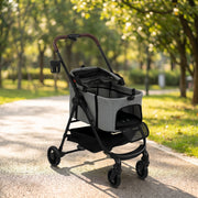 3-in-1 Pet Stroller for Small Dogs or Cats with Foldable Frame and Washable Cushion Grey Black Pawhut